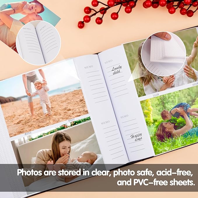 Photo Album 4x6 240 Photos with Writing Space Leather Cover with Front Window Picture Album, 240 Photos 4x6 Photo Album Book for Wedding Kids Travel Family Baby Pictures (Black)