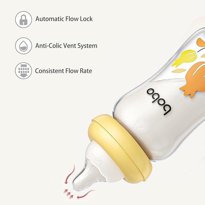 YOHKOH Natural Glass Baby Bottle with Natural Response Nipple, Newborn Anti-Colic Baby Bottles, Wide Neck Mushroom Cap Baby Bottle, Clear (Yellow, (5.4oz (Pack of 4))