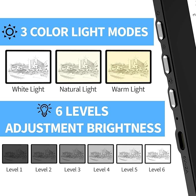 KOBAIBAN A4 LED Light Board with Bag, Magnetic Diamond Painting Light Board with Side Physical Buttons, 3 Color Modes & 6-Level Adjustable Brightness, Light Pad for Diamond Painting/Drawing (Black)