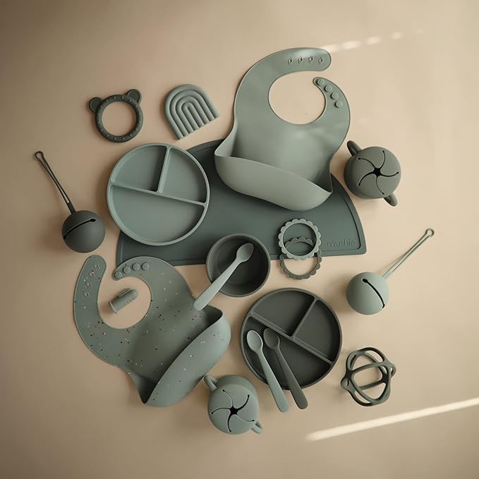 mushie Silicone Snack Cup | Spill Proof Food Container for Toddler and Baby (Dried Thyme)