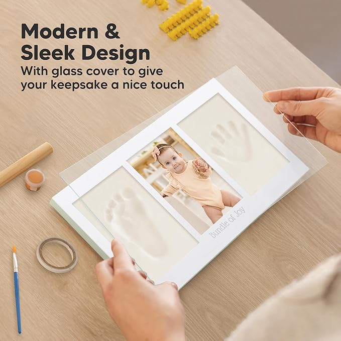 Baby Hand and Footprint Kit - Clay Handprint Keepsake Frame, Newborn Nursery Picture Frame, Personalized New Mom Gifts for Baby Shower & Registry (Sage)