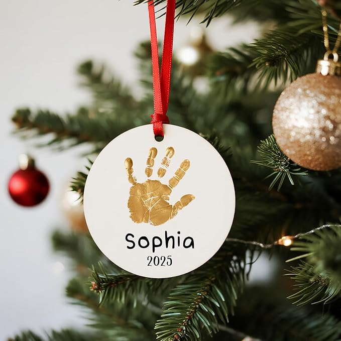 Baby Hand and Footprint Ornament - Baby's Frist Christmas Ornament with Photo, Name, Date - Personalized Baby Gift, Newborn Keepsake, New Mom Gifts