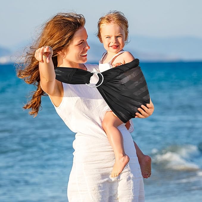 Water Ring Sling Baby Carrier, Adjustable Lightweight Breathable Newborn Carrier Sling for Summer, Swimming, Pool, Beach, Front Chest Mesh Infant Wrap Carrier for Baby Gift(Black)