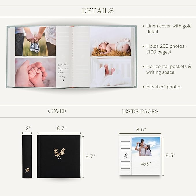 Elegant Linen Photo Album - 200 Acid-Free Pockets for 4x6 Pics - Perfect for Weddings & Gifts