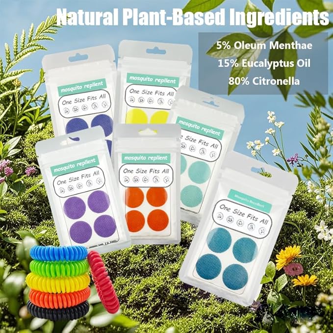 Mosquito Repellent Stickers, 360 Pack for Kids & Adults, Outdoor/Indoor, Natural Plant-Based, 6 Mosquito Bracelets Included
