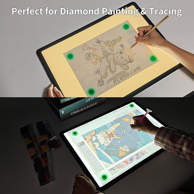 TOHETO Rechargeable A3 Light Board with Stand, Super Bright Magnetic Light Pad with Side Buttons, Wireless Light Box for Tracing and Drawing, Cordless LED Light Table for Diamond Painting, Sketching