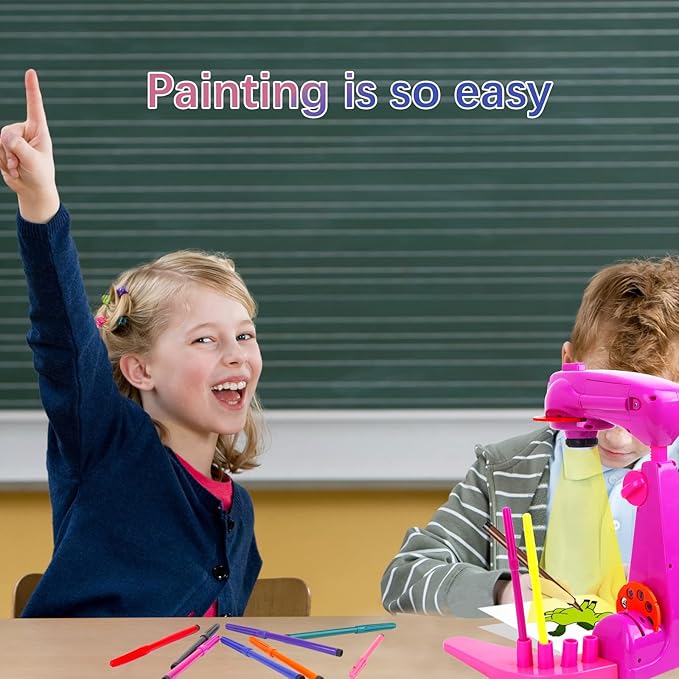 Kids Projection Drawing Toy,Smart Drawing Projector Toys,Trace and Draw Projector for Kids,with 32cartoon patters and 12color Brushes, Kid Learn to Draw and Sketcher (Pink)