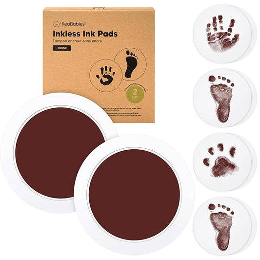 2-Pack Round Inkless Baby Hand and Footprint Kit - Mess Free Ink Pad for Newborn Keepsake, Dog Nose & Paw Print Kit, Clean Touch Ink Pad for Baby Hand & Footprints, Ideal New Mom Gifts (Auburn)