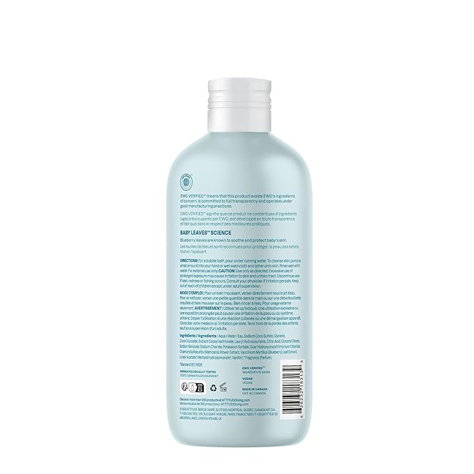 ATTITUDE Bubble Body Wash for Baby, EWG Verified, Dermatologically Tested, Plant and Mineral-Based, Vegan, Good Night, 16 Fl Oz