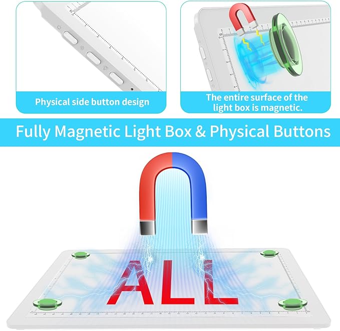 Phylosal Rechargeable A4 LED Light Pad with Built-in Stand, Magnetic Tracing Light Box for Drawing, Diamond Art Light Board with Side Button, Super Bright Light Table for Diamond Painting, Sketching