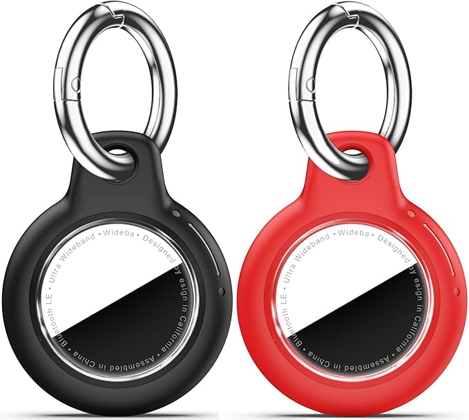 Upgrade Waterproof 2 Pack Airtags Holder with Apple Airtags Keychain, Hard PC Air Tag Case, Anti-Scratch & Shock Air tag Holder, Men's Women's Keyrings & Keychains -Black+Red