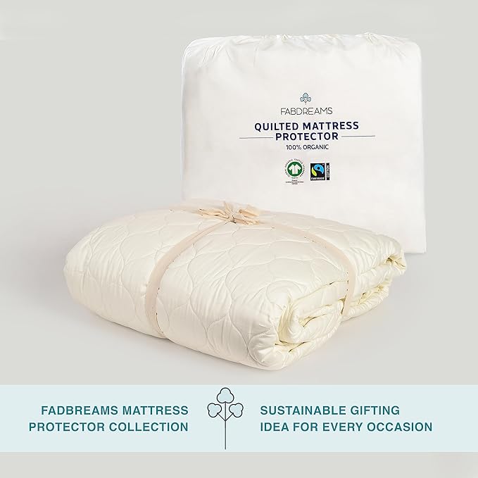 FABDREAMS Organic Quilted Mattress Protector Full Size | Mattress Pad| Mattress Cover| Naturally Breathable | Noiseless| Fits up to 17" Deep Pockets| Temperature Regulating | Ivory