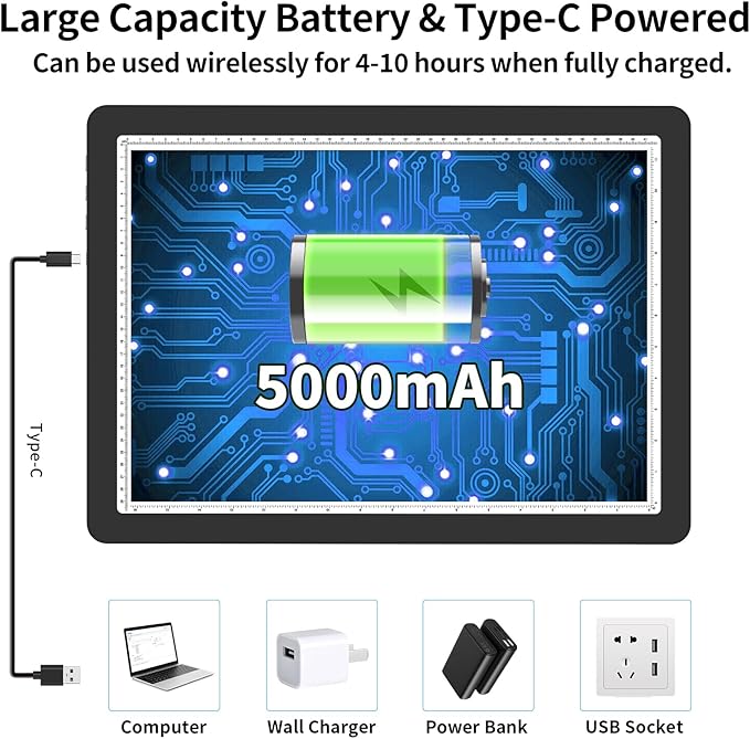 TOHETO Rechargeable A3 Light Board with Stand, Bag, Super Bright Magnetic Light Pad with Side Buttons, Wireless Light Box for Tracing and Drawing, Cordless Light Table for Diamond Painting, Sketching