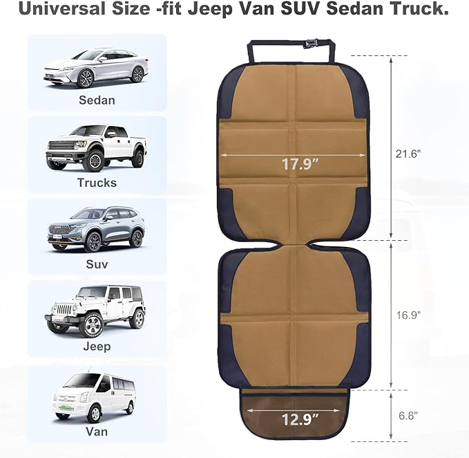 Car Seat Protector for Child Car Seat, 2 Pack Baby Car Seat Covers with Mesh Pockets & Non-Slip Backing 600D Durable Seat Protector