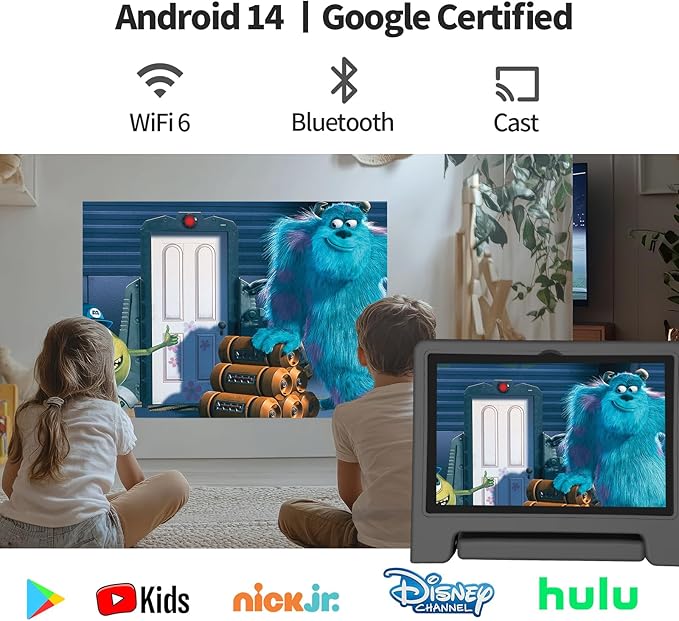 JREN Tablet for Kids|10 Inch Kids Tablet Android 14|Octa-core|64GB|WiFi |Bluetooth|Parental Control|Children Content|Children Toddler Black