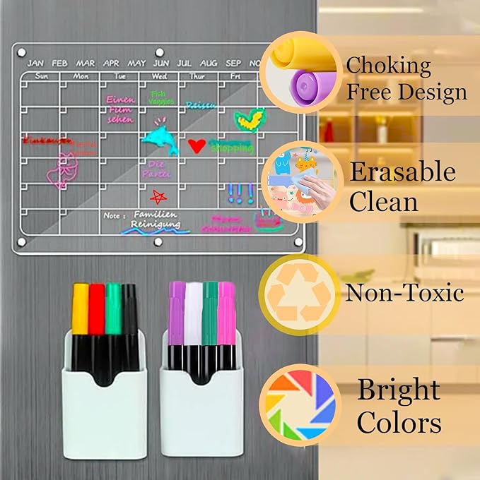 12-Color Markers for Doodle Glow,Neon Dry Erase Markers for Led Drawing Board, Non-Toxic Erasable Chalk Marker for Clear Acrylic Calendar, Mirror, Window, First Day Of School Sign
