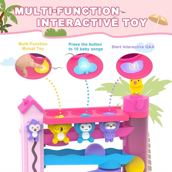 Toddler Musical Toys for 1+ Years Old Girls,Fine Motor Skills Developmental Baby Toy 12-18-24+ Months,Bilingual Toddler Learning Ball Drop Toy,Infant Birthday Gifts Toys for 1 2 Year Old Girl(Pink)