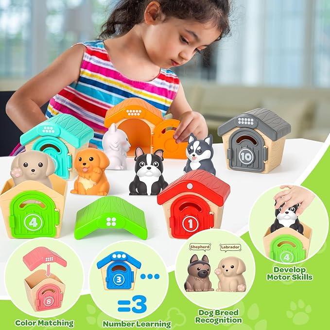 Toddler Toys for 1 2 3 Year Old, 20 Pcs Dog Toys for Kids, Montessori Educational Counting, Matching & Sorting Motor Skills, Christmas Birthday Gifts for Baby Boy Girl Aged 12-18 Months