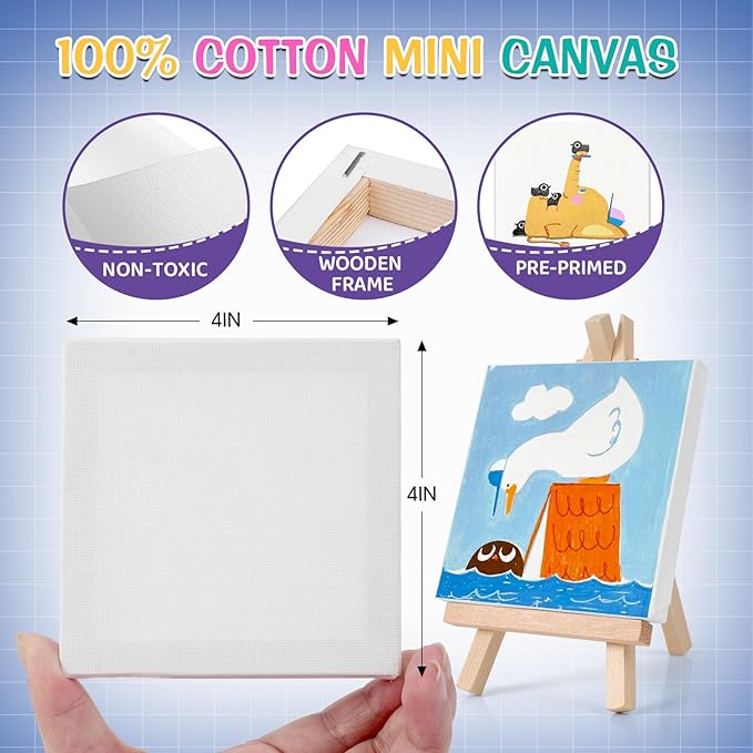 ESRICH 10 Set Mini Canvas Painting Kit, Minis Acrylic Paint Set, St. Patrick's Party Gifts,4 * 4inCanvas with Easel, Acrylic Paints,Brushes,Palette,Mini Easel Canvas for Kids Adults Painting Party