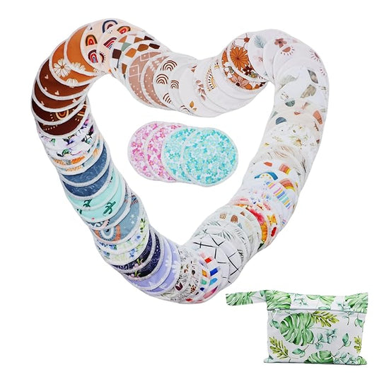 8 pcs(4 Pairs) Random Prints Breast Pads for Nursing Mothers, Reusable and Washable with 1 Bag(8 pcs randomprints with1 Bag)