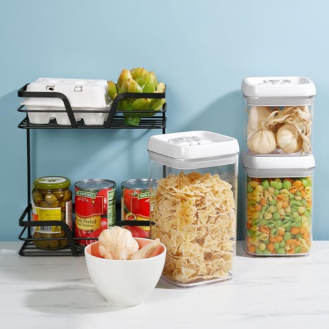 Felli Flip Tite Food Storage Container 5" LARGE 5pk Set + No Residue Label, Airtight Lid Easy Lock Top Stackable, Plastic Canister Jar for Pantry Kitchen Fridge Organizer Pasta Protein Powder Spice