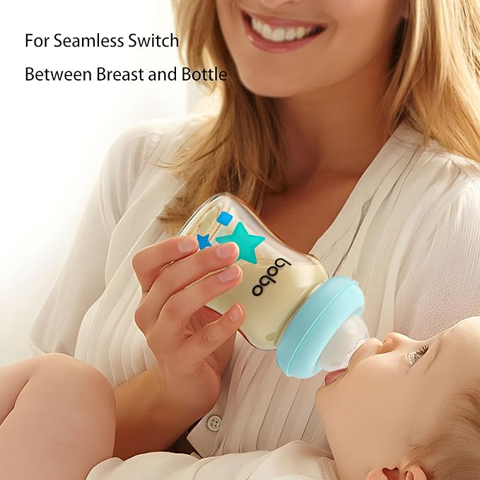 YOHKOH PPSU Baby Bottle Wide Neck, Newborn Anti-Colic Baby Bottle with Natural Response Nipple, Streamlined Body, Easy to Clean (5.4oz (Pack of 4), Blue)