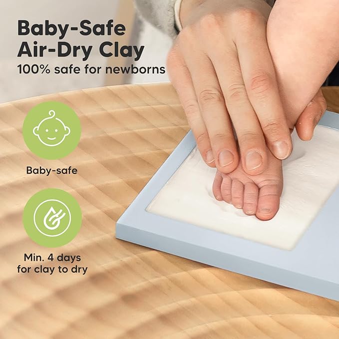 Baby Hand and Footprint Kit - Clay Handprint Keepsake Frame, Newborn Nursery Picture Frame, Personalized New Mom Gifts for Baby Shower & Registry (Mist Blue)