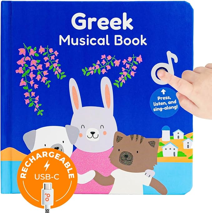 Cali's Books Greek Nursery Rhymes | Bilingual Children's Interactive Musical Book for Baby, Toddlers | USB C Rechargeable | Greek Gifts for Kids
