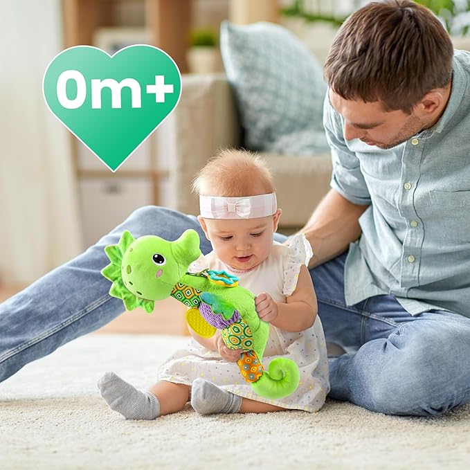 LIGHTDESIRE Baby Toys Musical Seahorse,Infant Stuffed Animal Toys with Crinkle and Rattles,Soft Sensory Toys with Textures for Tummy Time Newborn Boys Girls 0 3 6 12 Months(Green)