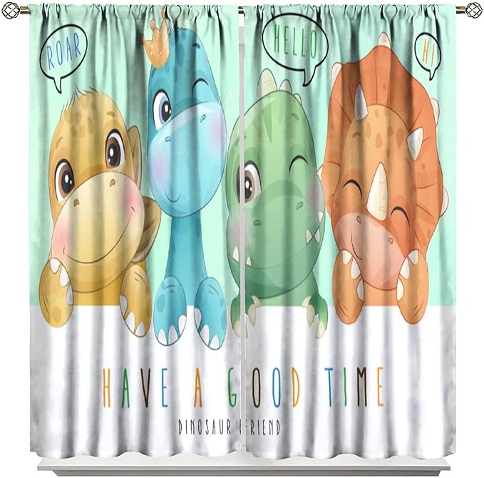 Kids Dinosaur Curtains for Boys Girls Bedroom Decor Cartoon Dino Colorful Cute Funny Animal Printed Blackout Rod Pocket Window Drapes for Baby Nursery Playroom Living Room W31.5xL72in 2 Panels