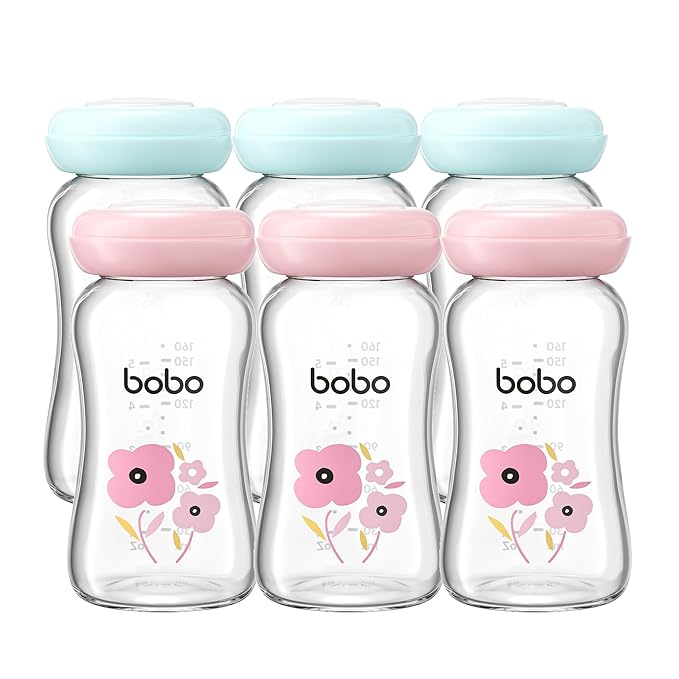 YOHKOH Glass Breast Milk Storage Bottles - 100% Leak-Proof, BPA-Free Breastmilk Storage Containers, Freezer & Dishwasher Safe, Ideal for Nursing Mothers (Multicolor, 5.4oz (Pack of 6))