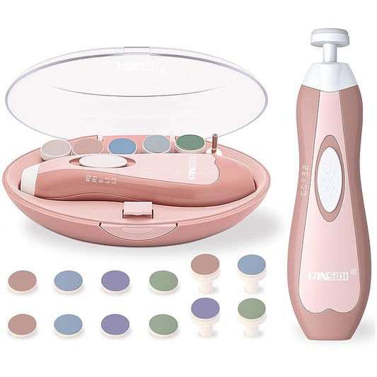 Fansidi Baby Nail Trimmer Electric β Limited Blush Petal Pink, Gentle Baby Nail File Electric| 10 Grinding Heads + 8 Replacement Pads| Quiet LED |Baby Nail Clippers for Newborn Infant Toddler