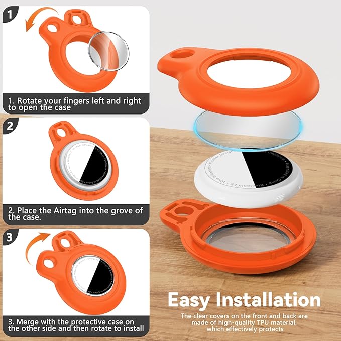 Upgrade Waterproof 2 Pack Airtags Holder with Apple Airtags Keychain, Hard PC Air Tag Case, Anti-Scratch & Shock Air tag Holder, Men's Women's Keyrings & Keychains-White+Orange