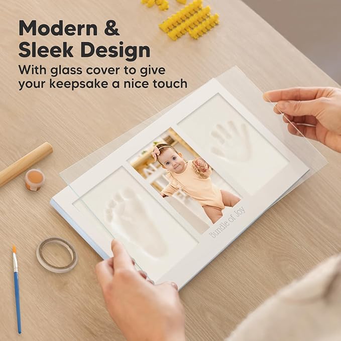 Baby Hand and Footprint Kit - Clay Handprint Keepsake Frame, Newborn Nursery Picture Frame, Personalized New Mom Gifts for Baby Shower & Registry (Mist Blue)