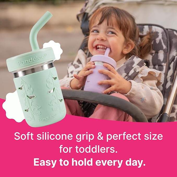 Pandaloo® Smoothie Cups for Kids - Stainless Steel Toddler Tumbler with Straw, Sippy Cup for Smoothies - BPA-Free, Toddler Snack Cups, 10 oz