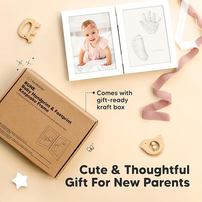 Personalized Baby Hand and Footprint Kit, Quick Dry Clay - Newborn Keepsake Feet and Handprint Kit, Nursery Picture Frame, New Mom Gifts for Baby Showers & Registry (Alpine White)