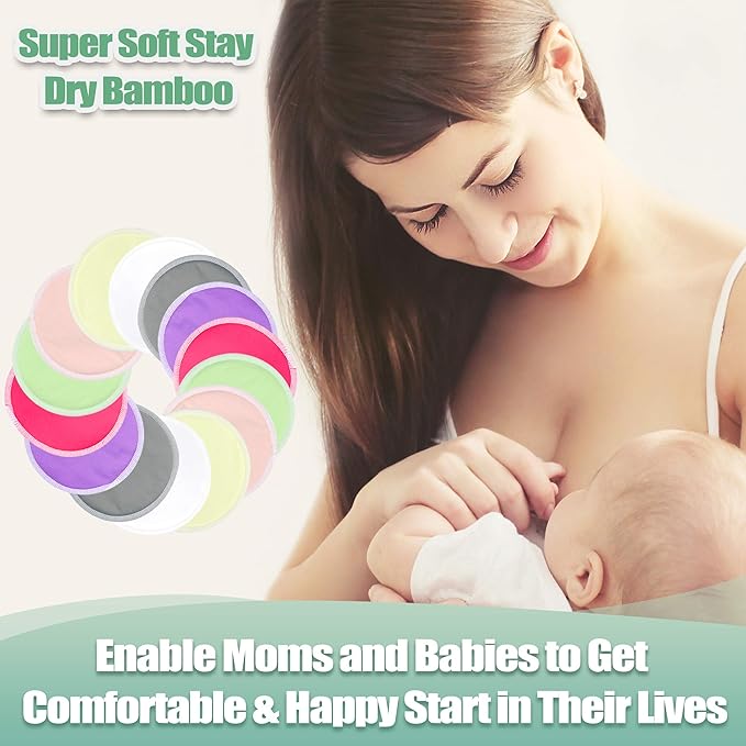 wegreeco Nursing Breast Pads (14 Pack) + Laundry Bag & Storage Bag, 2 Sizes: 3.9/4.7 inch - Washable & Reusable Breastfeeding Nursing Pads (Passion, Large, Heavy Flow Use)