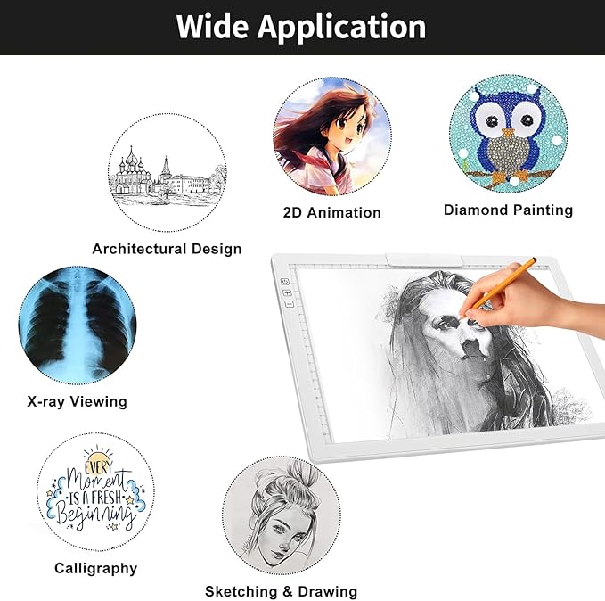 KOBAIBAN Wireless A4 Light Pad with Carry Bag, Innovative Stand, Top Clip, Stepless/ 6-Level Dimmable Brightness Rechargeable tracing Light Box/Board for Cricut Weeding Vinyl, Diamond Painting (White)