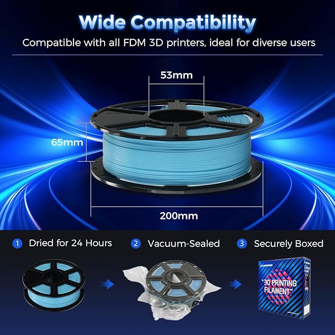 FLASHFORGE Rapid PLA Filament 1.75mm Luminous Blue, 500mm/s High Speed Printing, Glow in The Dark 3D Printer Filament 1kg Spool, Dimensional Accuracy +/- 0.02mm, Brilliant, Long-Lasting Glow