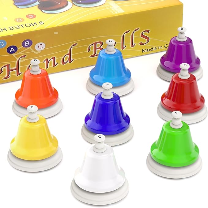 Facmogu Desk Bells, 8 Notes Diatonic Metal Hand Bells, Rainbow Music Bells, Musical Learning Teaching Percussion Instrument, Holiday Birthday Gift