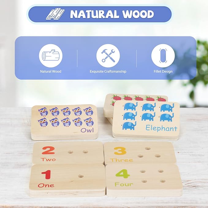 Wooden Montessori Number Blocks for Toddlers, Counting Peg Board for Kids Age 3 4 5,Preschool Learning Toys,Ideal for Kids 3 4 5 Years Old
