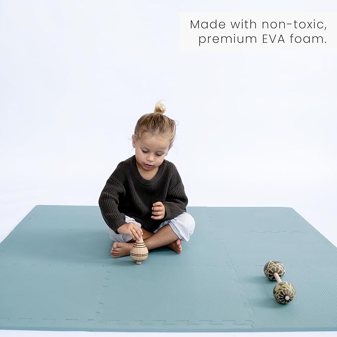 Toddlekind Solid Color Foam Play Mat 4x4 Baby Playmat. Stylish, Non-Toxic, Odorless, Plain Design Puzzle Play Mat 0m+ Mineral (Blue/Green)