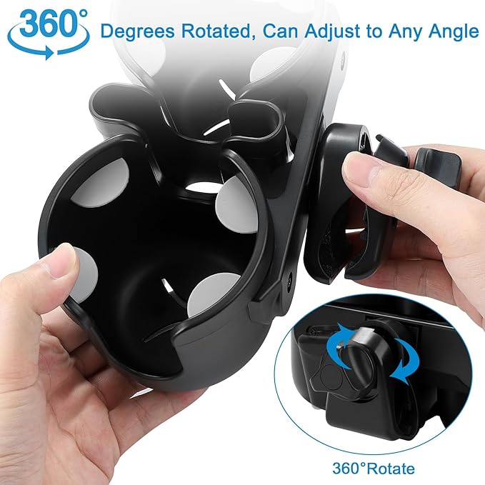 Accmor Stroller Cup Holder with Phone Holder, Universal Cup Holder for Uppababy Nuna Doona Strollers, 2-in-1 Bottle Phone Holder for Bike, Wheelchair, Walker, Scooter