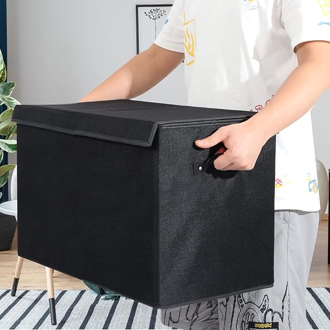 popoly 2 Pack Large Toy Box Chest Storage with Flip-Top Lid, Collapsible Kids Toy Storage Bin Boxes s for Toys, Playroom Organizers, 25"x13" x16" (Linen Black)