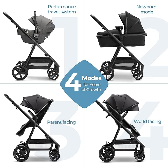 Mompush Baby Stroller, Convertible 2-in-1 with Bassinet Option, Infant Car Seat Compatible, Includes Adapter - Sturdy Full-Size Infant Stroller for Family Adventures