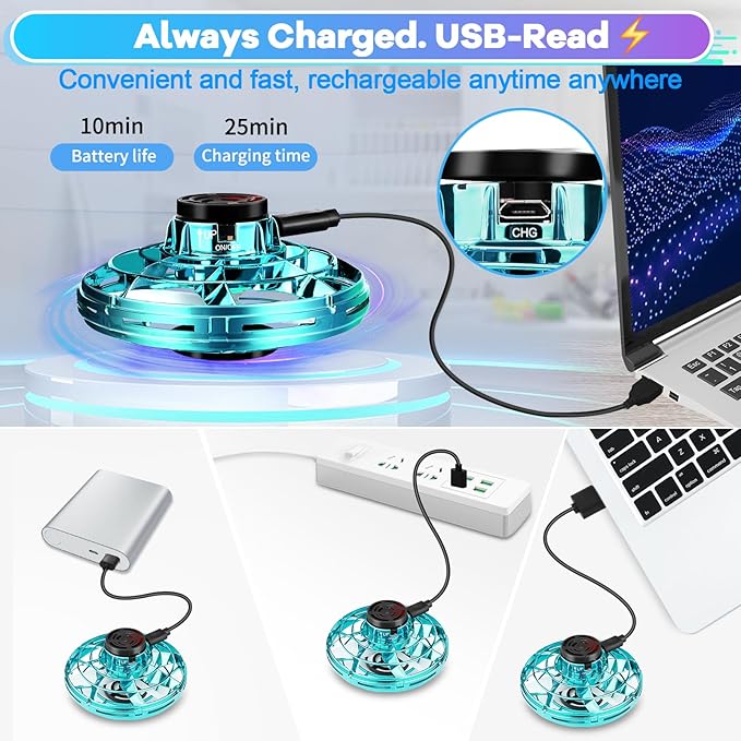 Hand Operated Mini Drone for Kids - LED UFO Flying Orb Ball, Rechargeable Mini Fidget Spinner Toy for Indoor Outdoor,Christmas Birthday Party Gifts for Girls Boys (Green)