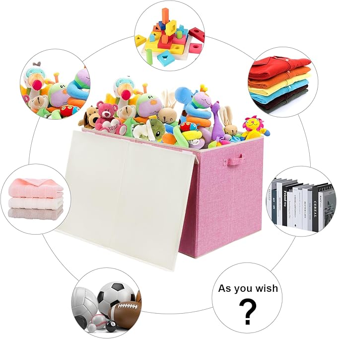 popoly 122L Large Toy Box Chest with Lid, Foldable Toy Storage Organizer Bin Boxes with Removable Divider for Kids, Boys, Girls, Nursery, Playroom, 26"x17" x17"(Linen Pink)