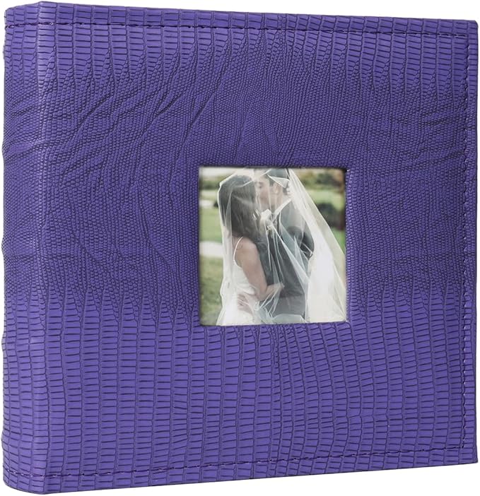 RECUTMS Photo Album with Memo Hold 100 4x6 Photos with Memo Areas, Slip in Pockets PU Leather Cover Small Photo Book with Front Window for Memories Couple Kids Family Pictures (Purple)