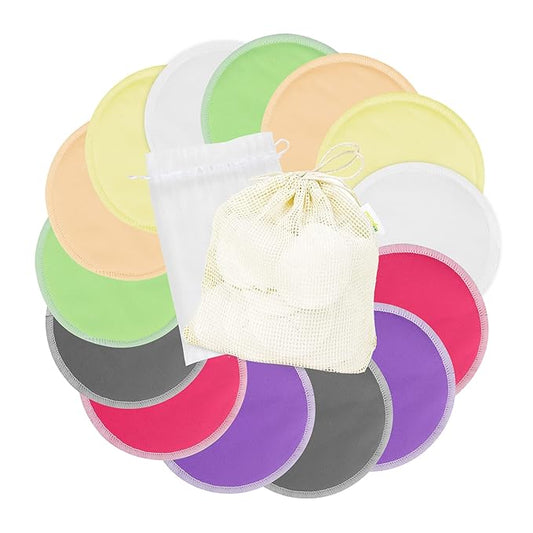 wegreeco Nursing Breast Pads (14 Pack)+Laundry Bag & Travel Storage Bag, 2 Sizes: 3.9/4.7inch - Washable & Reusable Breastfeeding Nursing Pads (Passion, Large, Daytime Use)