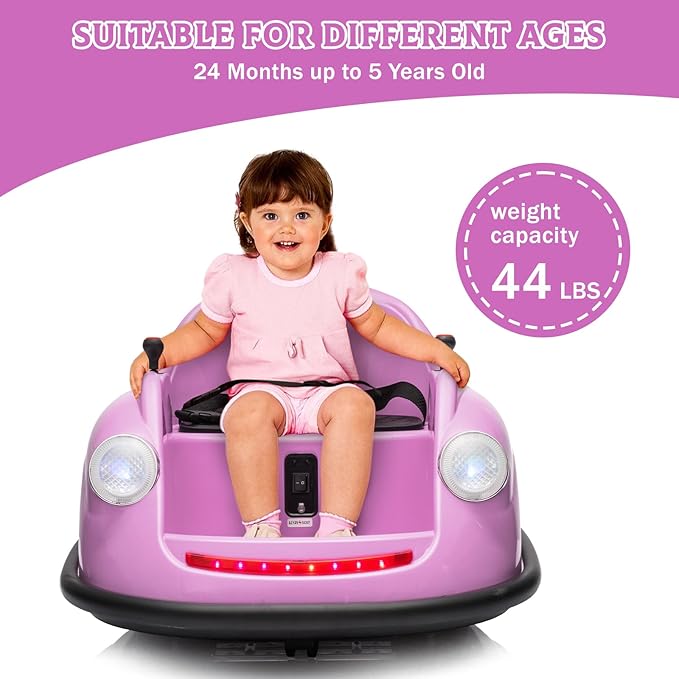 12V Bumper Car for Toddlers, Electric Toy Ride on Battery Car with Kids W/Parent Remote Control, 2-Speed, 360 Degree Spin, Music & LED Lights for Kids, Purple